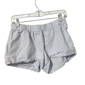 Brandy Melville Light Blue and White Striped Women's Boxer Shorts One Size EUC